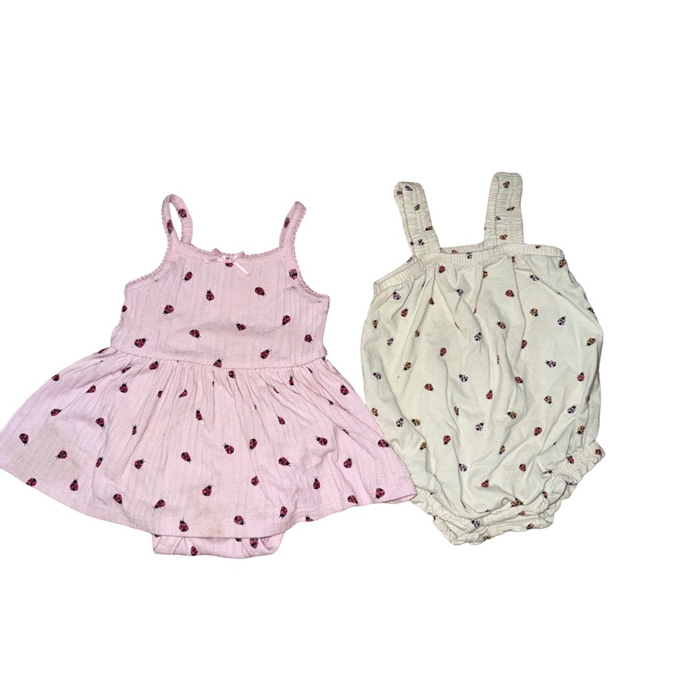 Old Navy 3-6M Ladybug Matching Set Pink Dress + Romper Bundle